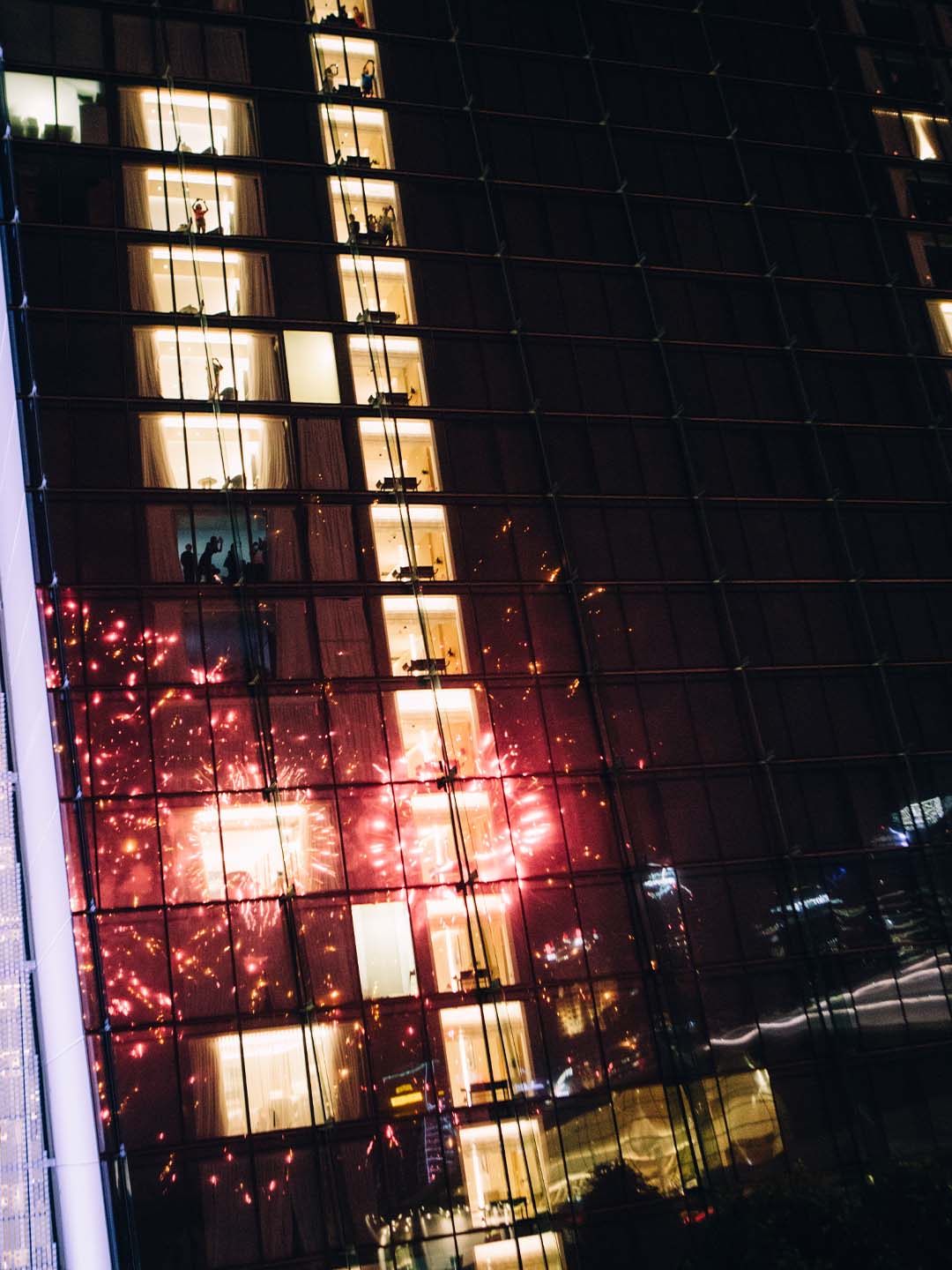 Reflection of New Year's Eve fireworks in Singapore