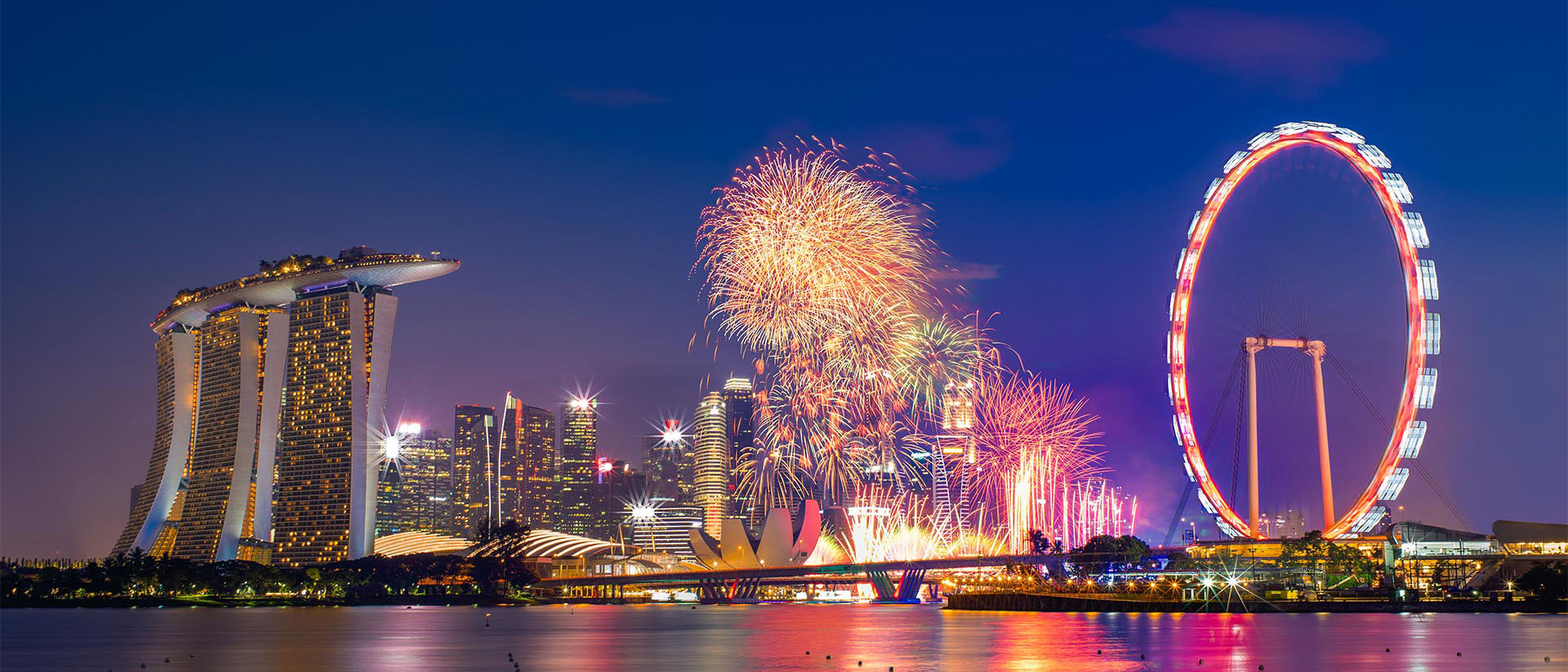 Fireworks at Marina Bay, for New Year's Eve countdown in Singapore