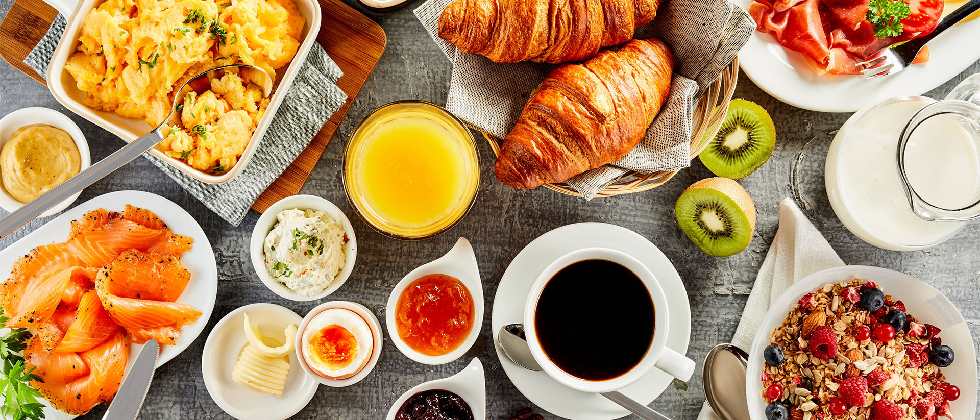 Bread, fruits, eggs and coffee served at the some of the best breakfast restaurants in Singapore