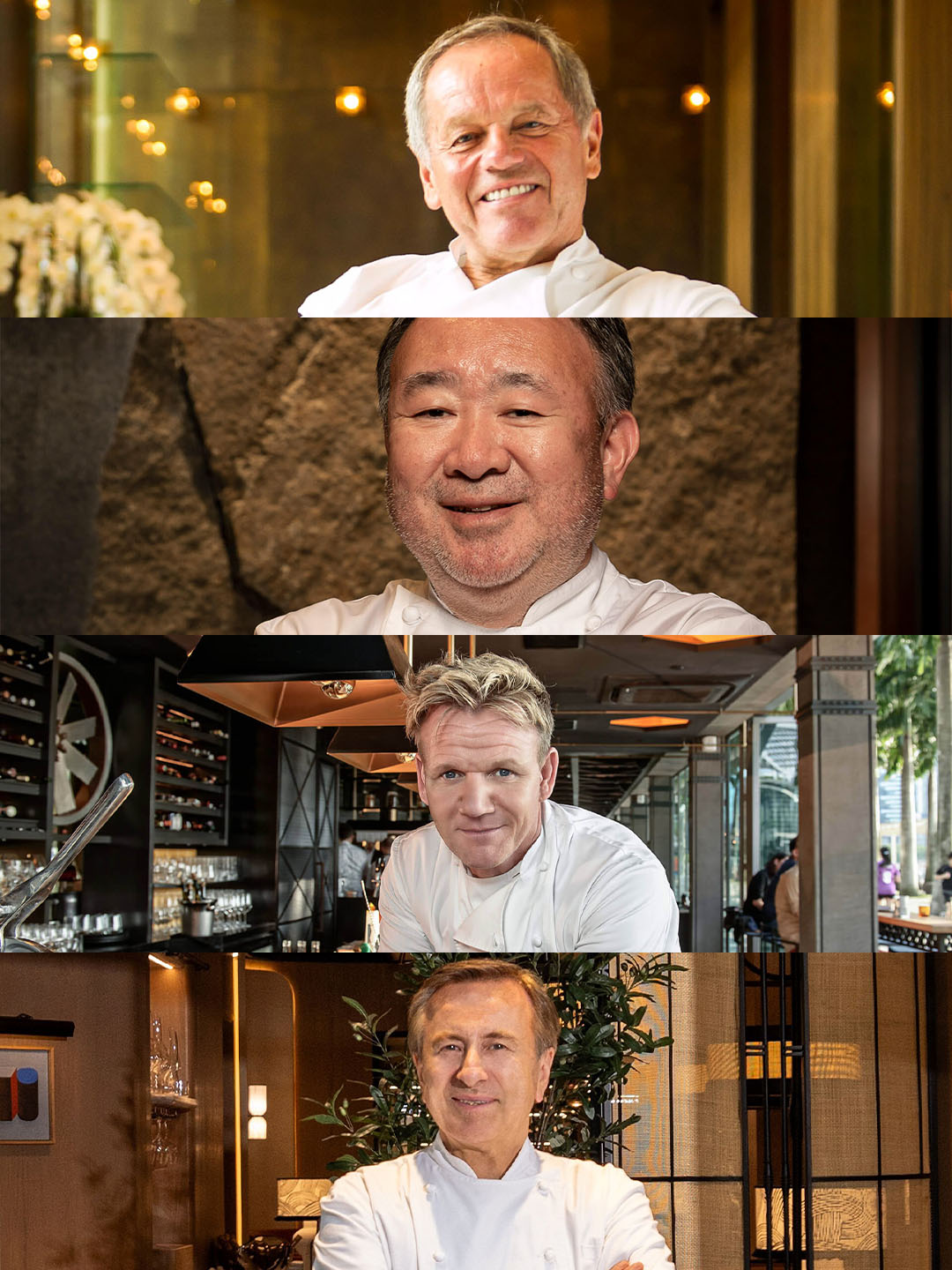 Celebrity chefs Wolfgang Puck, Tetsuya Wakuda, Gordon Ramsay and Daniel Boulud with restaurants in Singapore