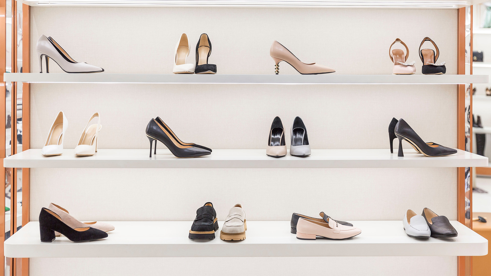 A display of the latest women's footwear from one of the best shoe brands