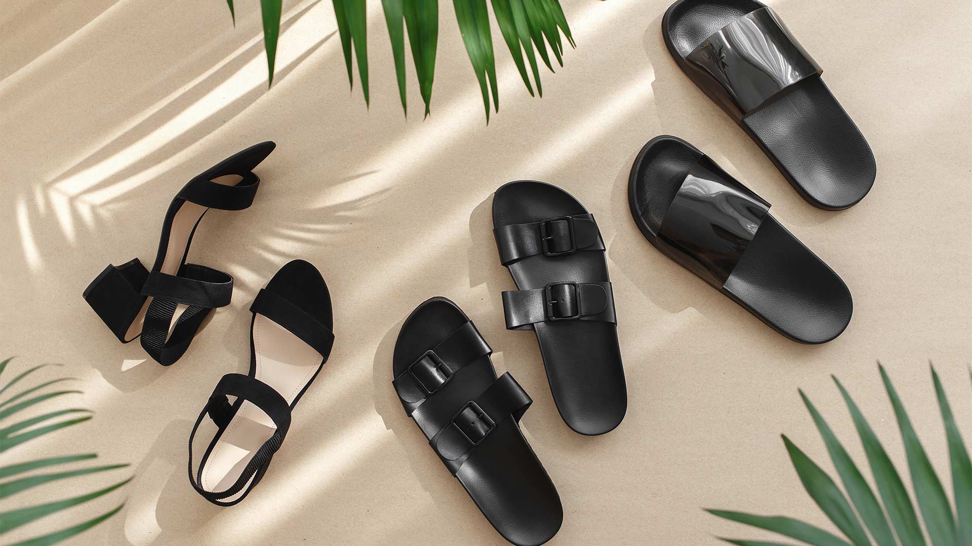 Three pairs of women's summer shoes in black from popular shoe brands in Singapore
