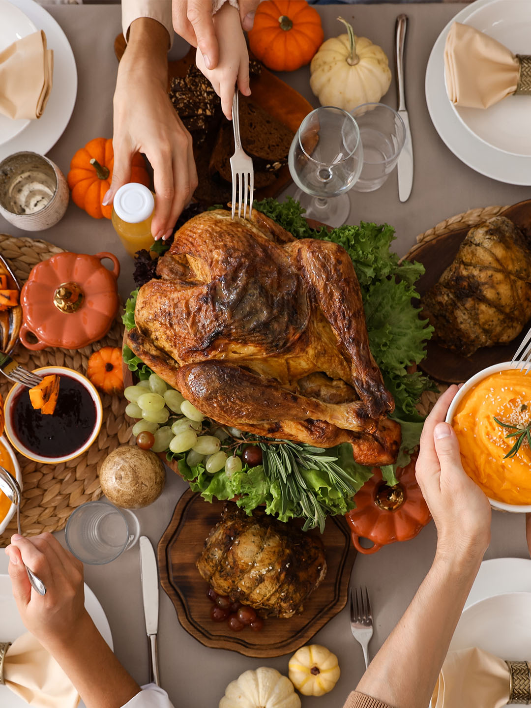 Thanksgiving dinner in Singapore with a roasted turkey