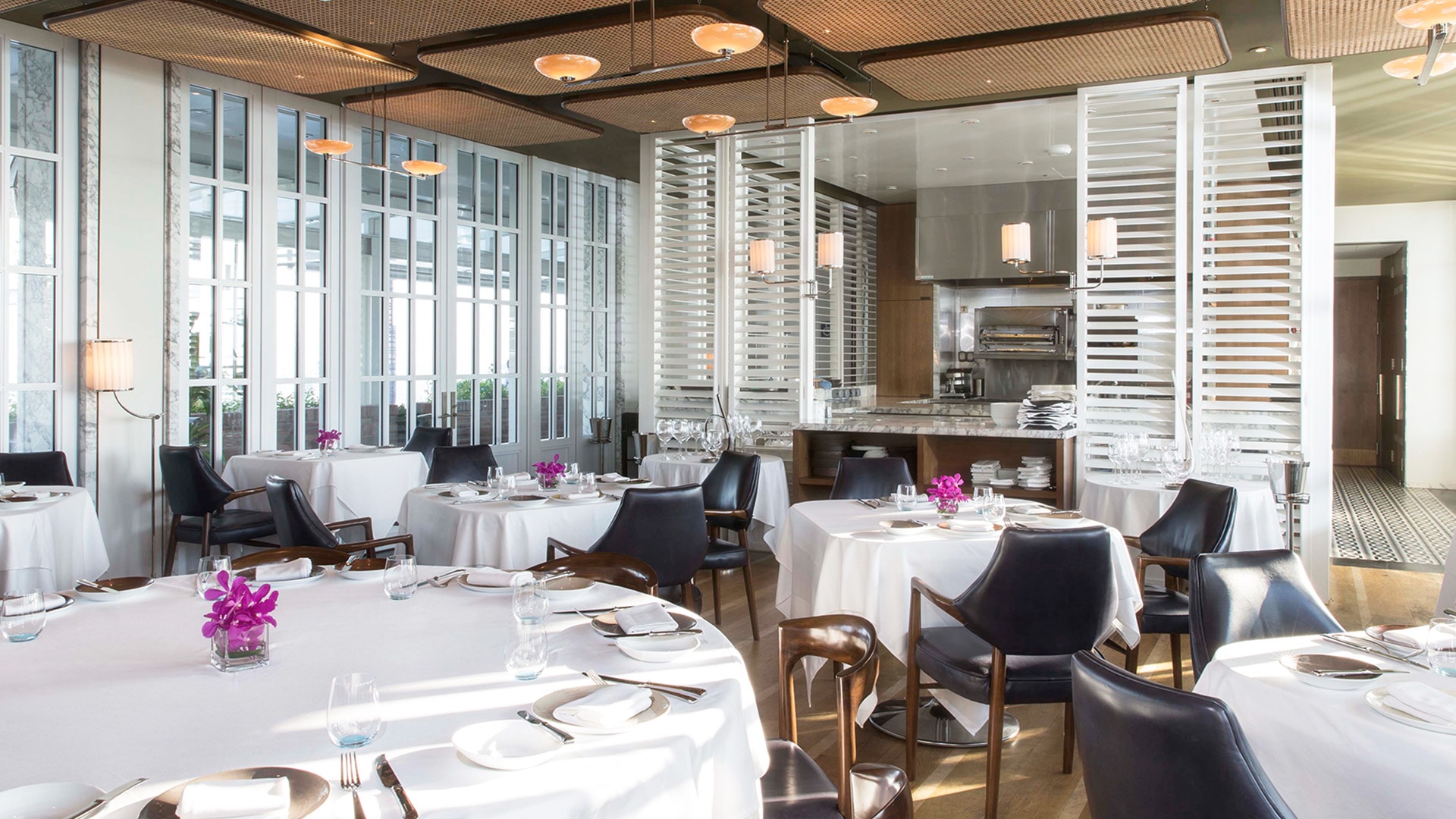 Interior of Spago, a rooftop restaurant