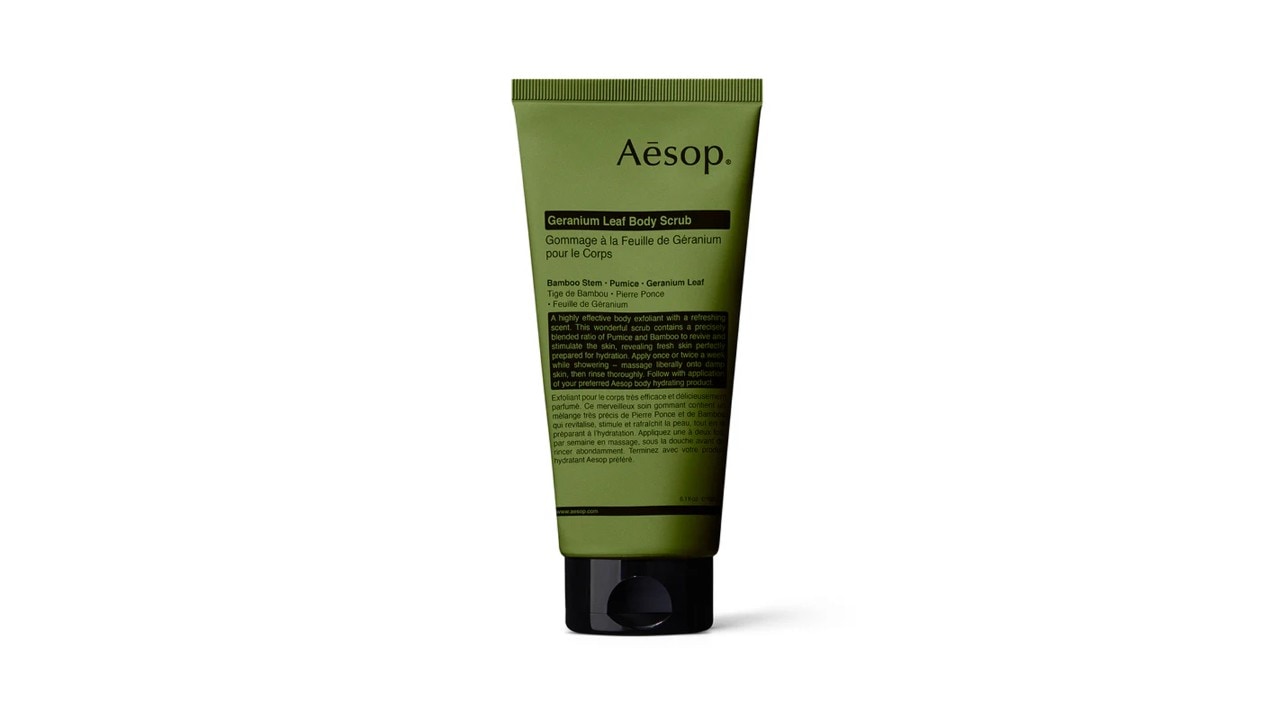 Geranium Leaf Body Scrub from Aesop, a beauty brand in Singapore